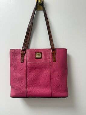 Dooney & Bourke Hot Pink Pebbled Leather Tote with Brown Straps